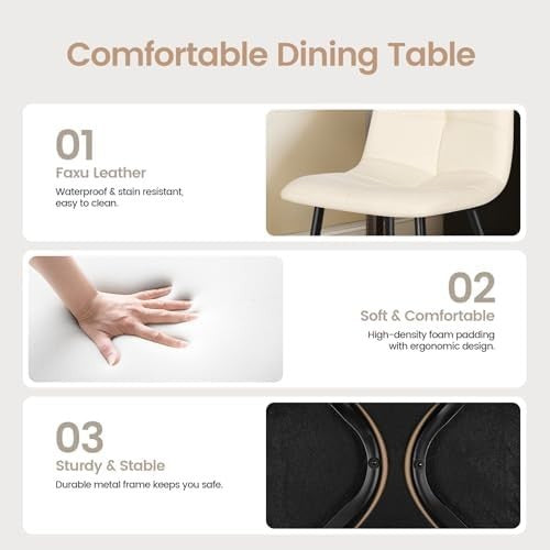 Folding Round Dining Table with 4 PU Leather Chairs Concrete Effect Space - Saving - Kwikley