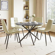 Folding Round Dining Table with 4 PU Leather Chairs Concrete Effect Space - Saving - Kwikley
