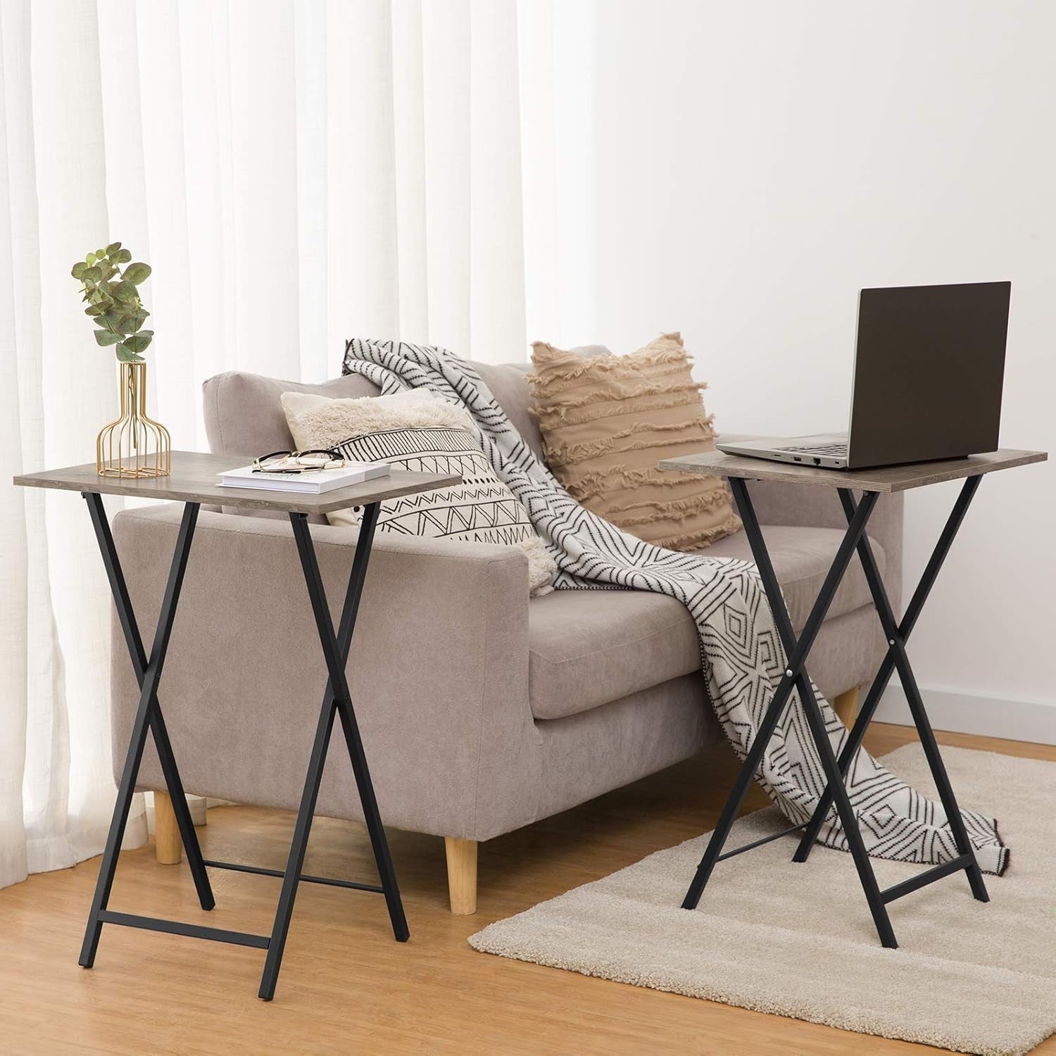 Folding Side Tables Set of 2 – Space - Saving Tray Laptop Snack Tables, Durable - Kwikley