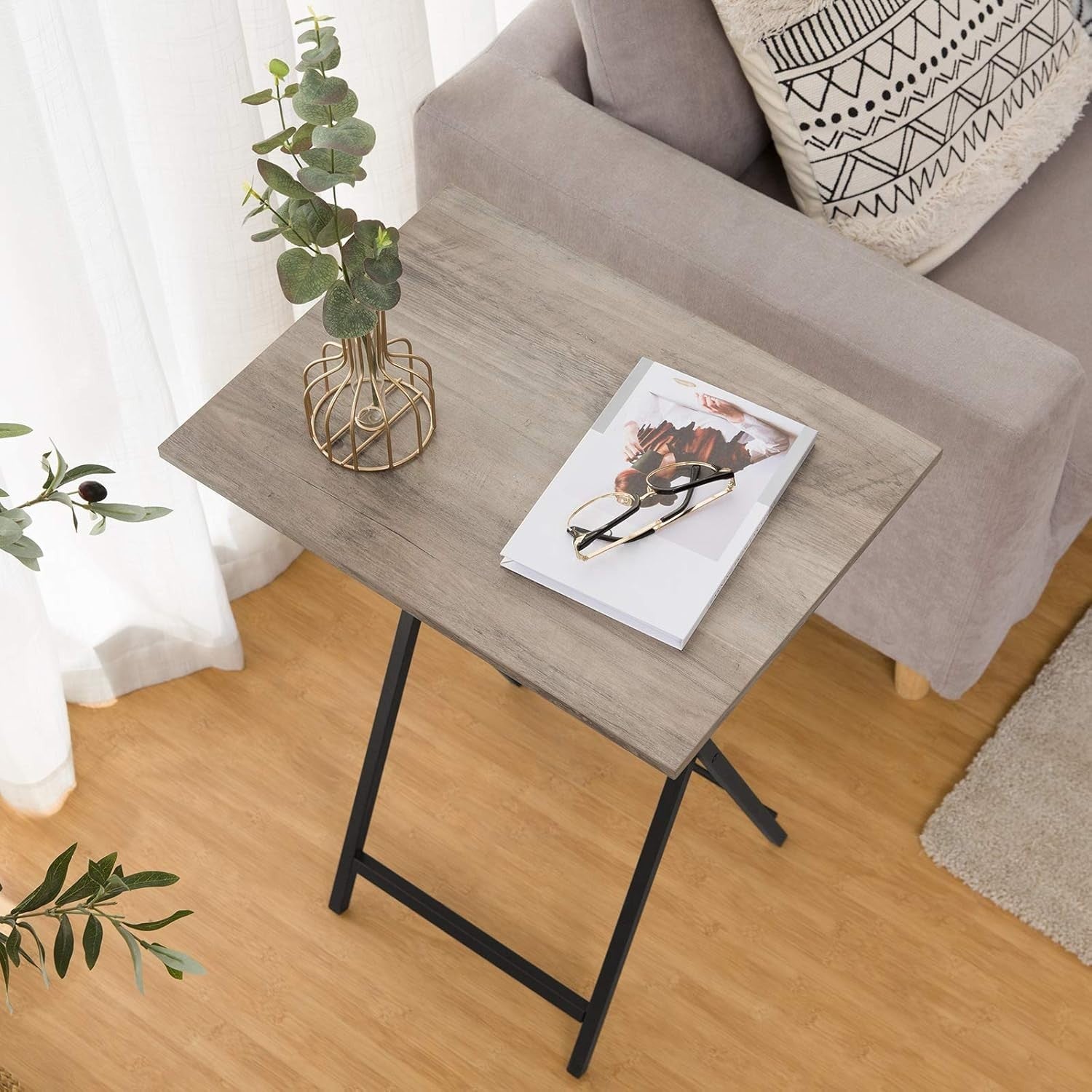 Folding Side Tables Set of 2 – Space - Saving Tray Laptop Snack Tables, Durable - Kwikley