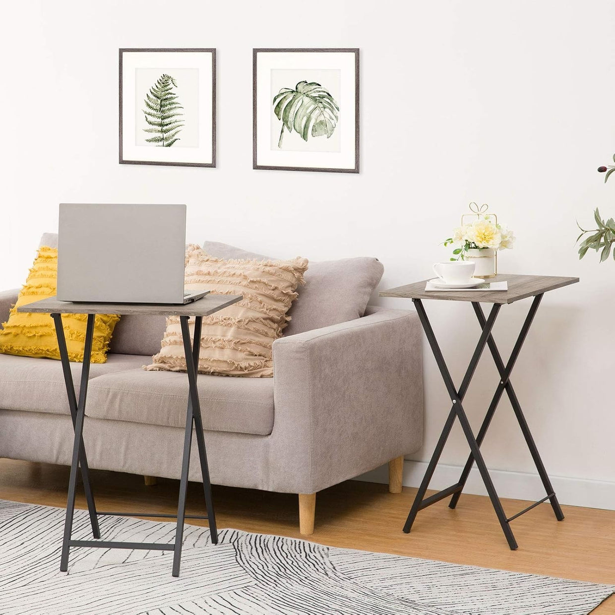 Folding Side Tables Set of 2 – Space - Saving Tray Laptop Snack Tables, Durable - Kwikley