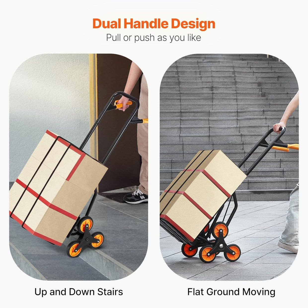 Folding Stair Climbing Cart 440lb Capacity w/ Dual Handles & 6 Wheels - Kwikley