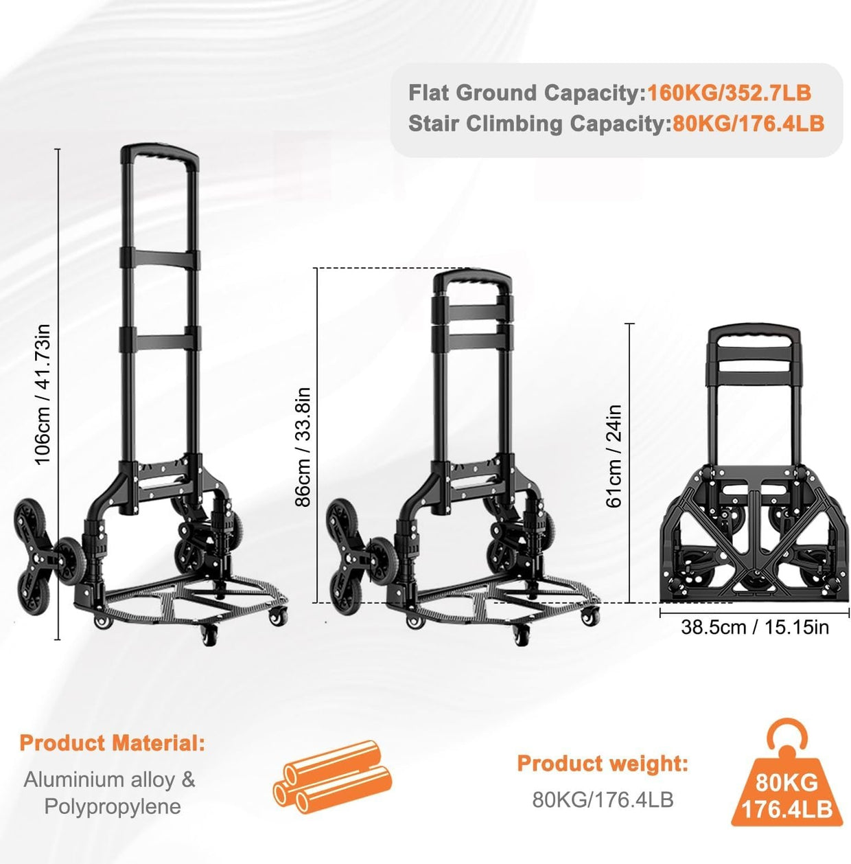 Folding Stair Climbing Hand Trolley 10 Wheel Heavy Duty Sack Truck 160kg - Kwikley