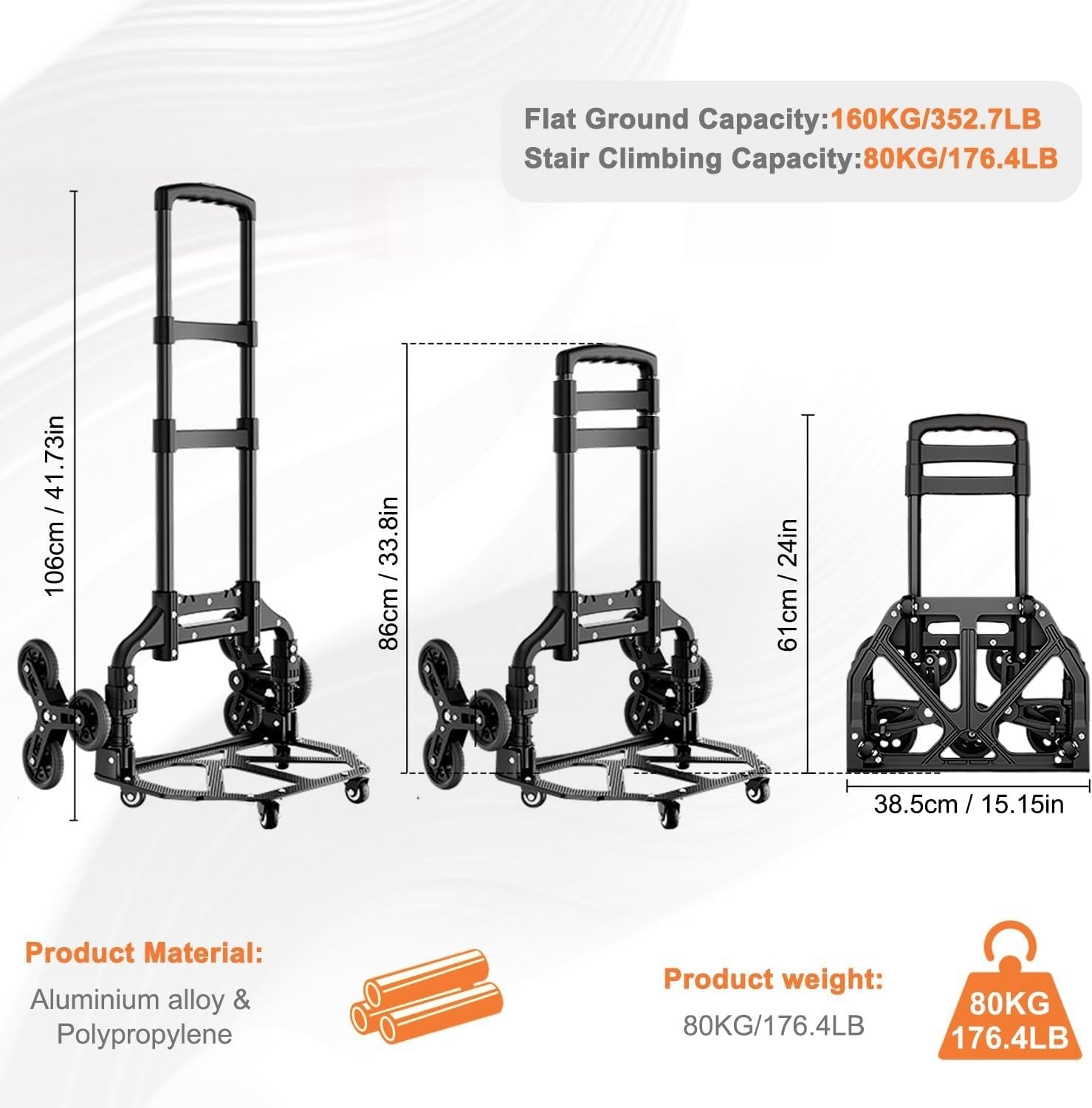 Folding Stair Climbing Hand Trolley 10 Wheel Heavy Duty Sack Truck 160kg - Kwikley