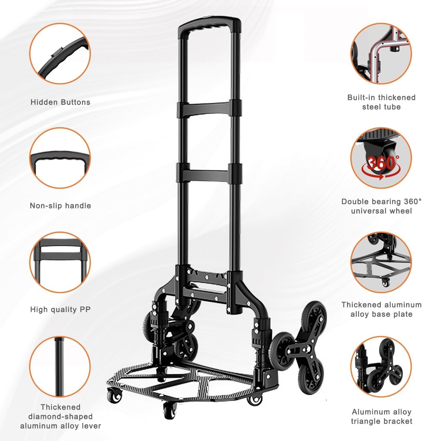Folding Stair Climbing Hand Trolley 10 Wheel Heavy Duty Sack Truck 160kg - Kwikley