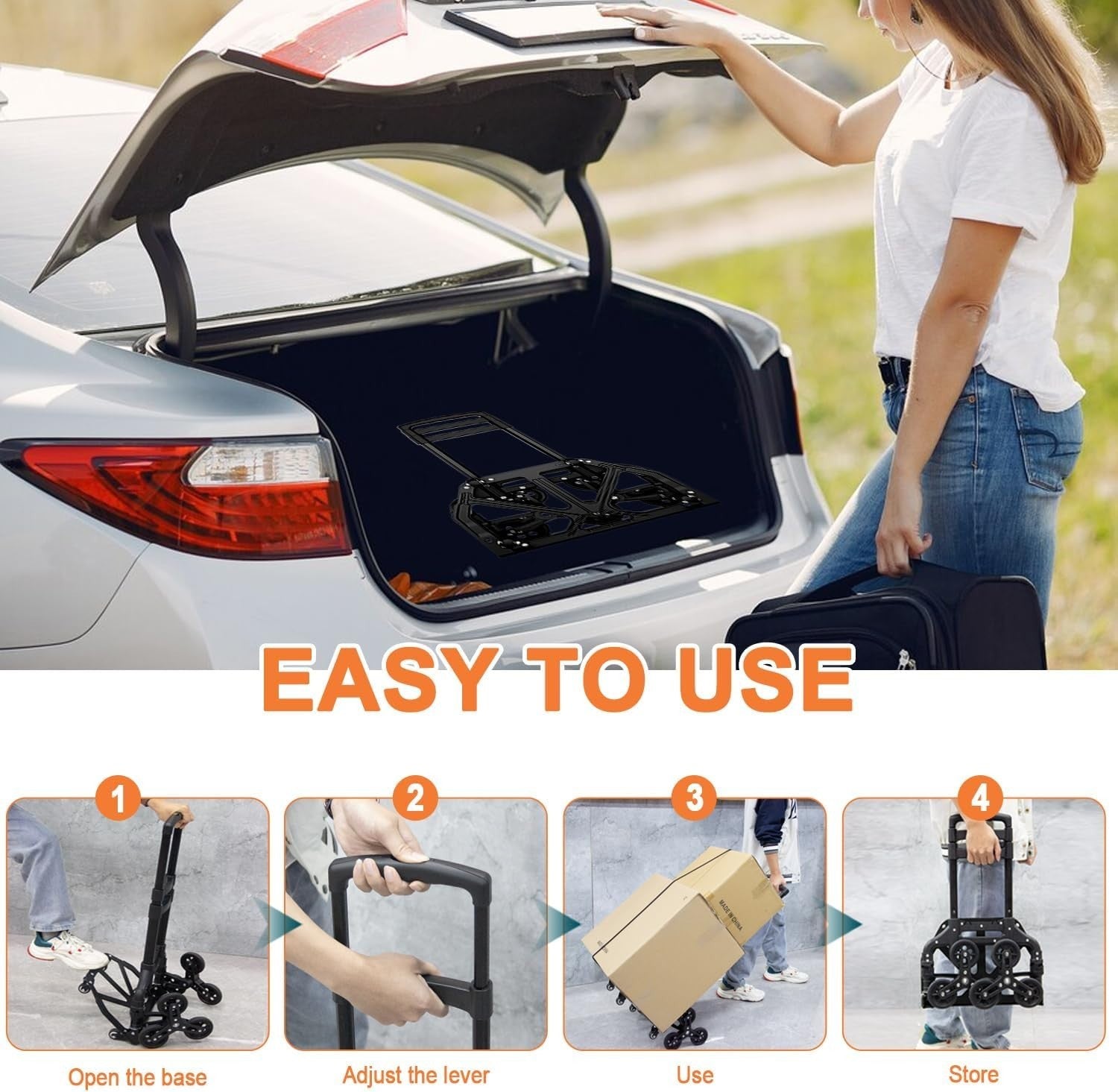 Folding Stair Climbing Hand Trolley 10 Wheel Heavy Duty Sack Truck 160kg - Kwikley