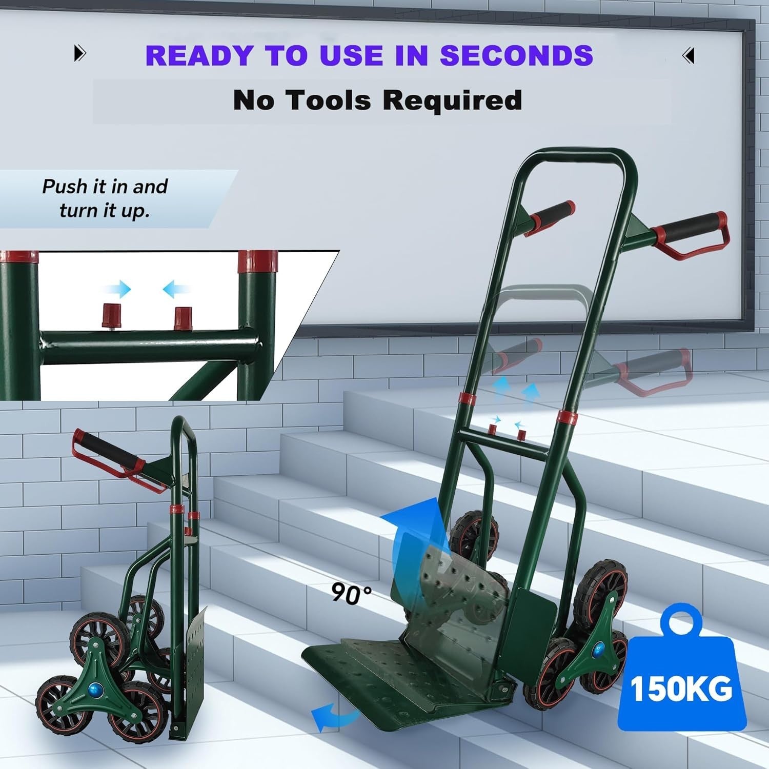 Folding Stair Climbing Hand Truck 150kg 6 Wheel Heavy Duty Sack Cart - Kwikley