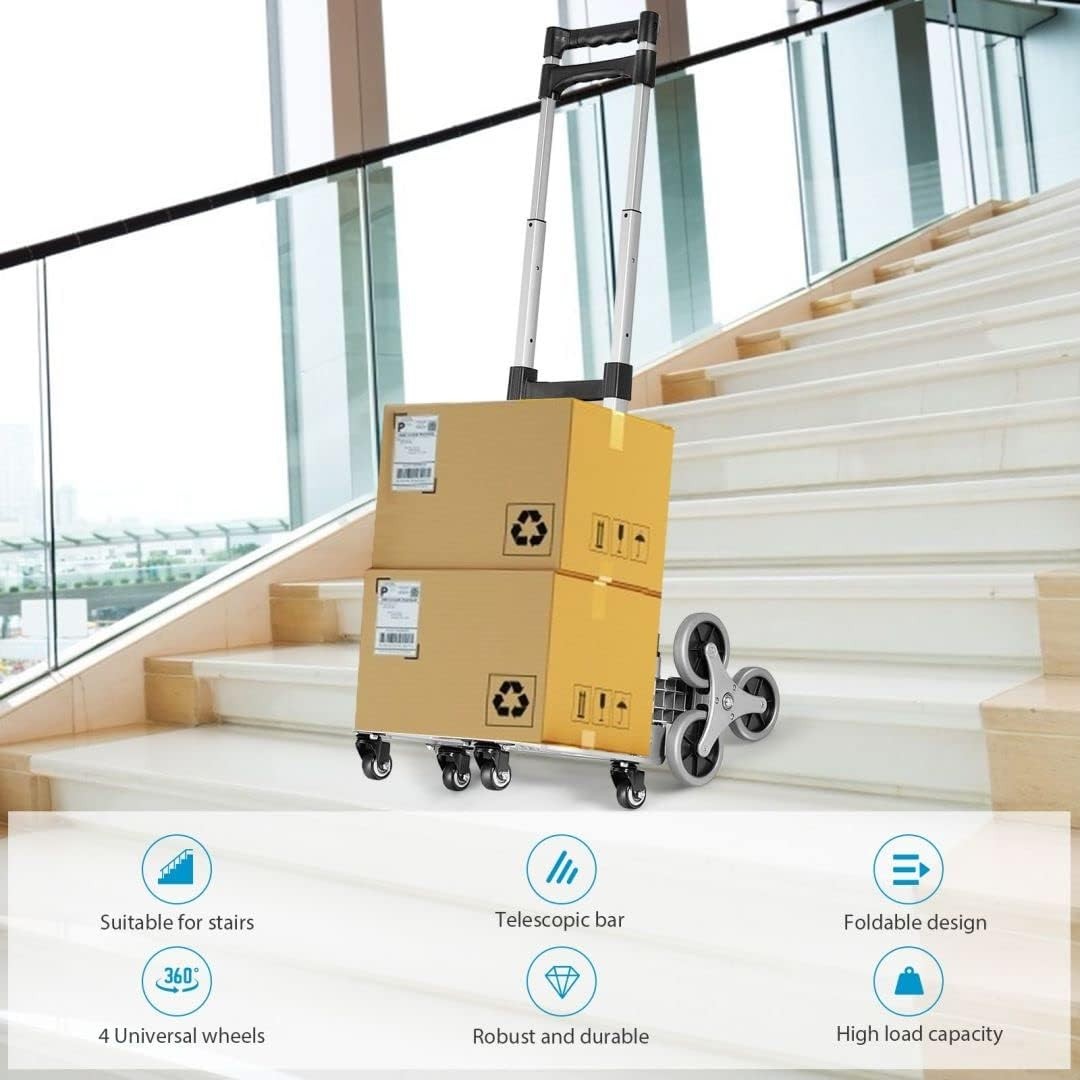 Folding Stair Climbing Hand Truck 80kg 10 Wheel Adjustable Sack Trolley - Kwikley