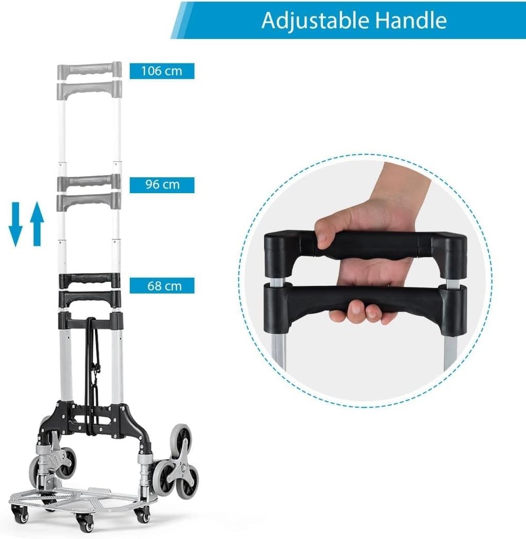 Folding Stair Climbing Hand Truck 80kg 10 Wheel Adjustable Sack Trolley - Kwikley