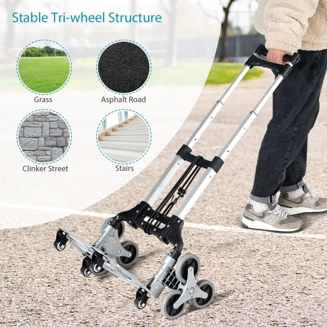Folding Stair Climbing Hand Truck 80kg 10 Wheel Adjustable Sack Trolley - Kwikley