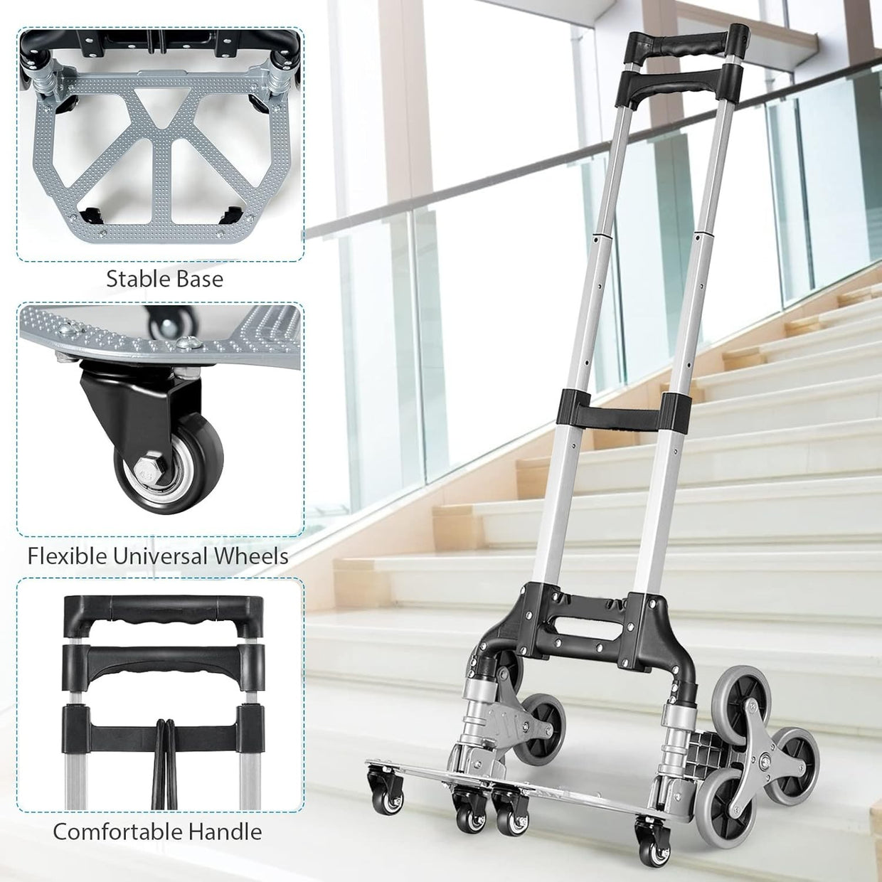 Folding Stair Climbing Hand Truck 80kg 10 Wheel Aluminium Trolley - Kwikley