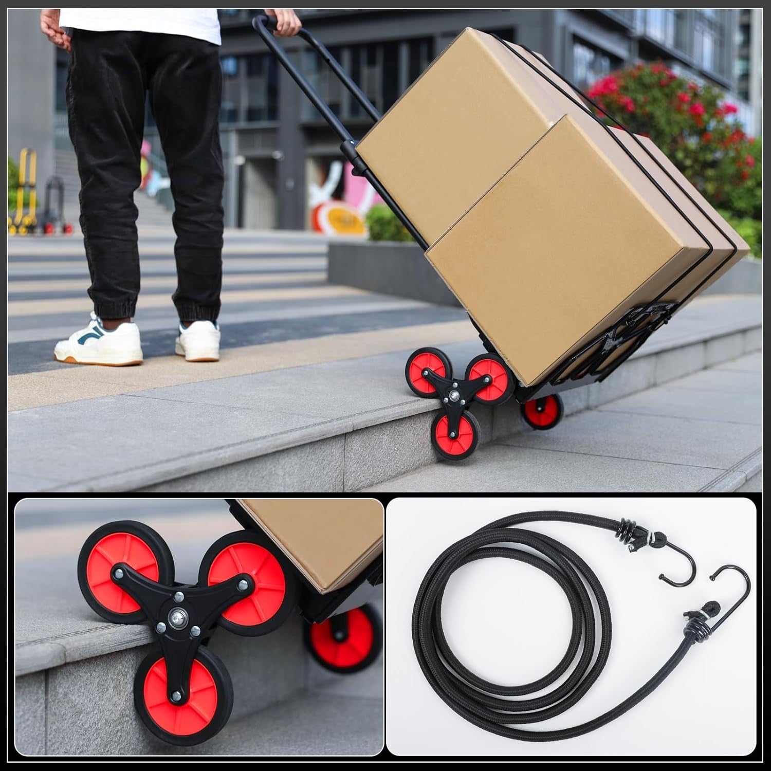 Folding Stair Climbing Sack Truck 100kg Heavy Duty Trolley 110cm Handle - Kwikley