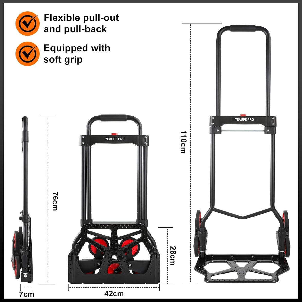 Folding Stair Climbing Sack Truck 100kg Heavy Duty Trolley 110cm Handle - Kwikley