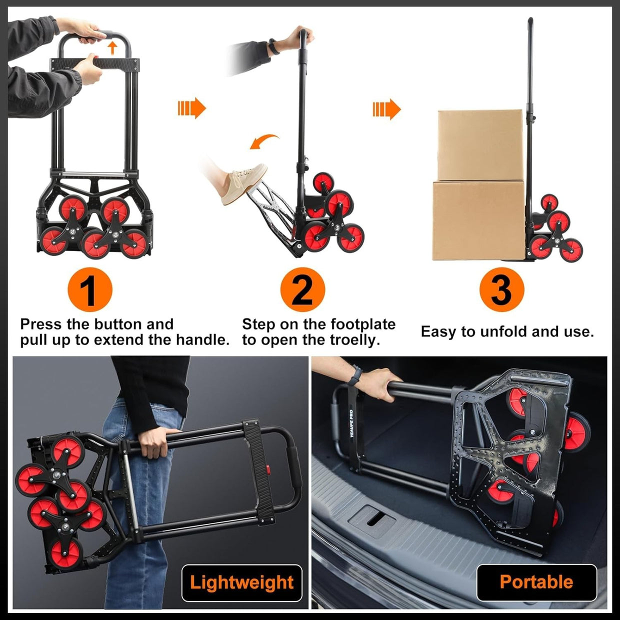 Folding Stair Climbing Sack Truck 100kg Heavy Duty Trolley 110cm Handle - Kwikley