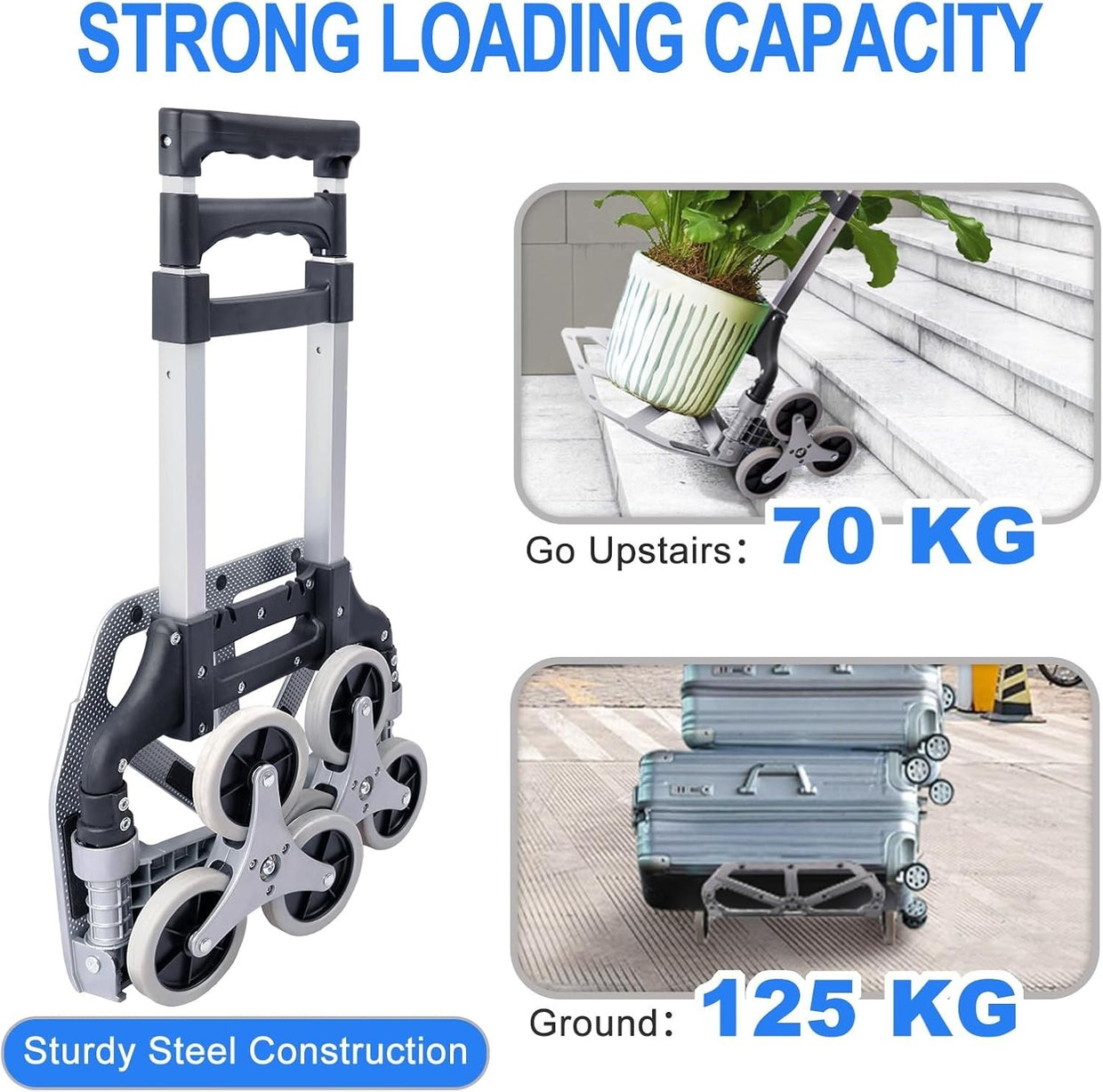 Folding Stair Climbing Sack Truck 125kg 6 Wheel Aluminium Trolley - Kwikley