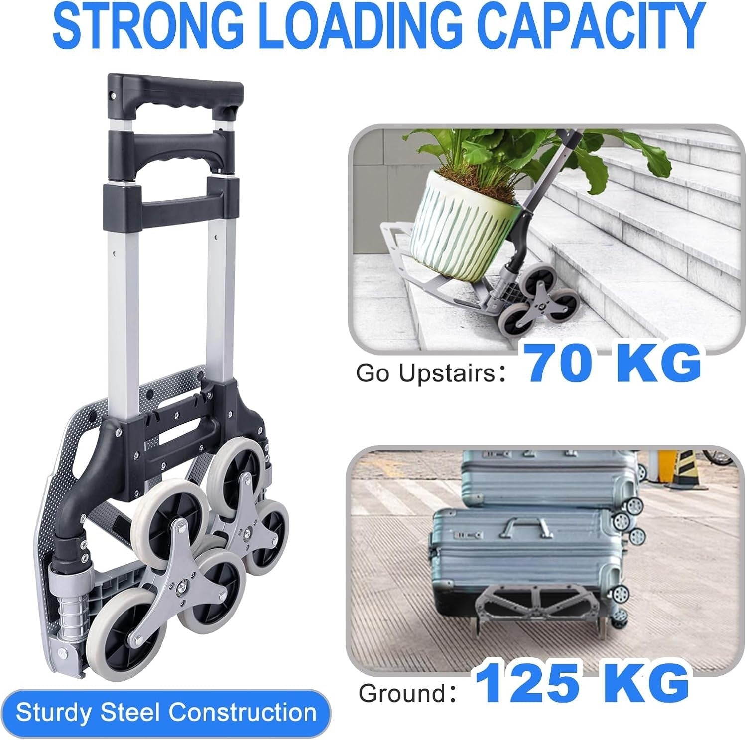 Folding Stair Climbing Sack Truck 125kg 6 Wheel Aluminium Trolley - Kwikley