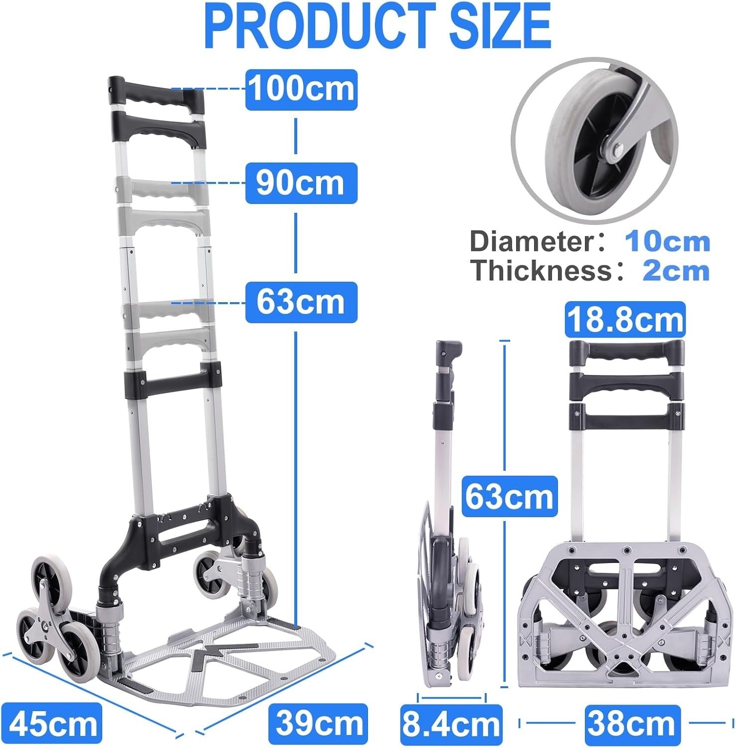 Folding Stair Climbing Sack Truck 125kg 6 Wheel Aluminium Trolley - Kwikley