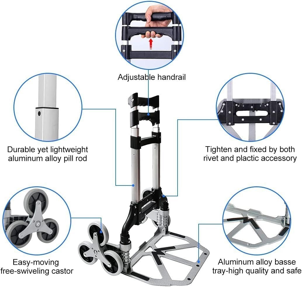 Folding Stair Climbing Sack Truck 125kg 6 Wheel Aluminium Trolley - Kwikley