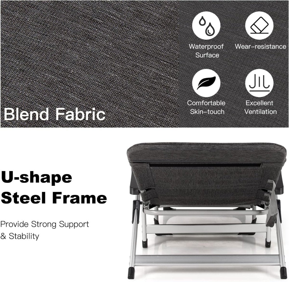 Folding Sun Lounger 7 Position Reclining Chair with Cup Holder Grey - Kwikley