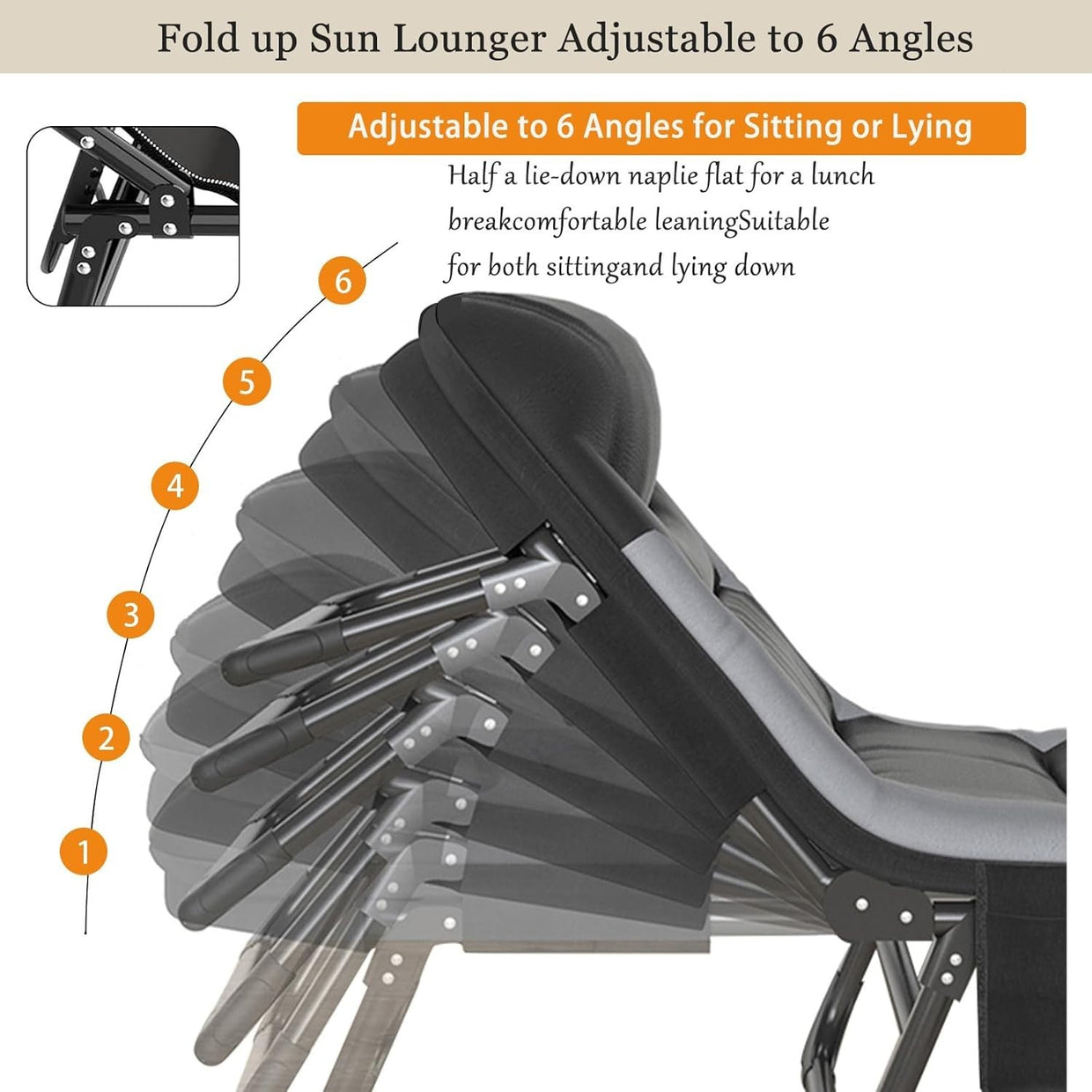 Folding Sun Lounger Bed Recliner Adjustable Chair Outdoor with Pillow - Kwikley
