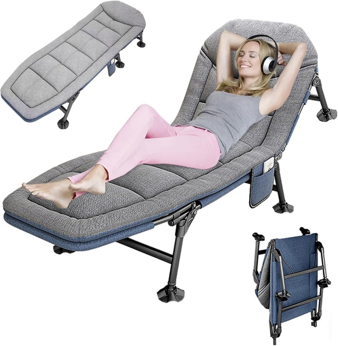 Folding Sun Lounger Recliner Bed 5 - Position Outdoor Chair with Pillow - Kwikley