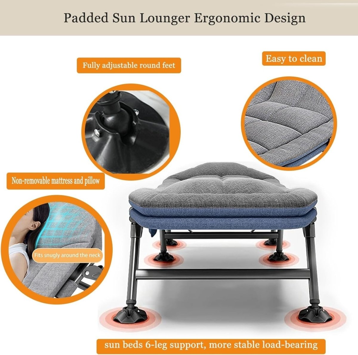 Folding Sun Lounger Recliner Bed 5 - Position Outdoor Chair with Pillow - Kwikley