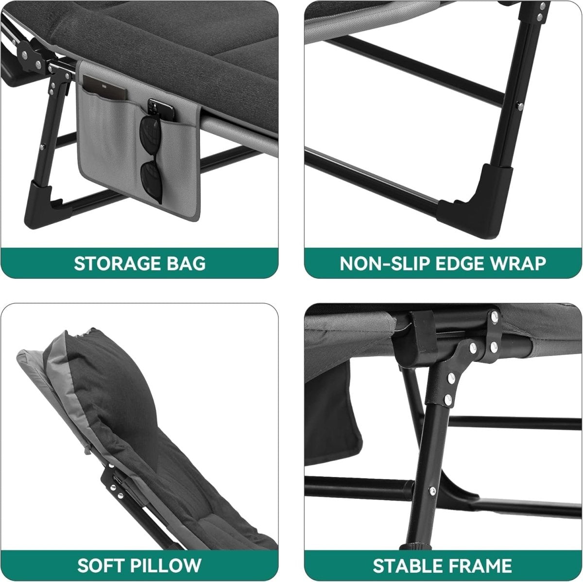 Folding Sun Lounger with Cushion Adjustable Portable Black 200cm - Kwikley