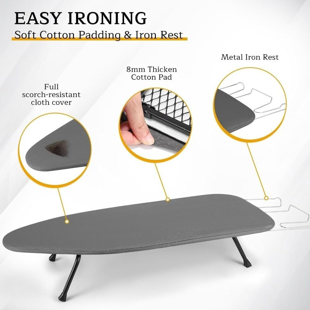 Folding Tabletop Ironing Board 81x31cm Compact with Iron Rest Non Slip - Kwikley