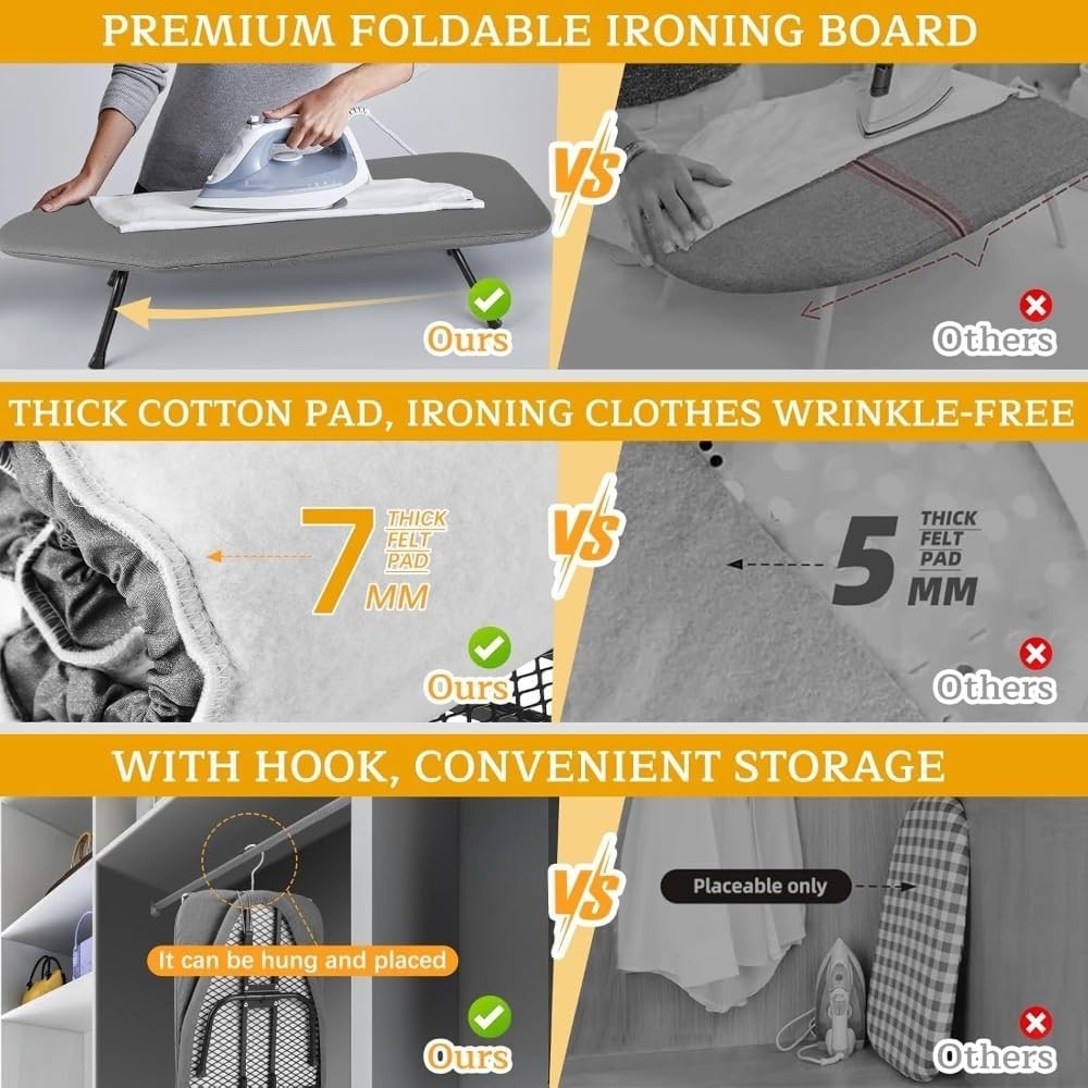 Folding Tabletop Ironing Board 81x31cm Compact with Iron Rest Non Slip - Kwikley