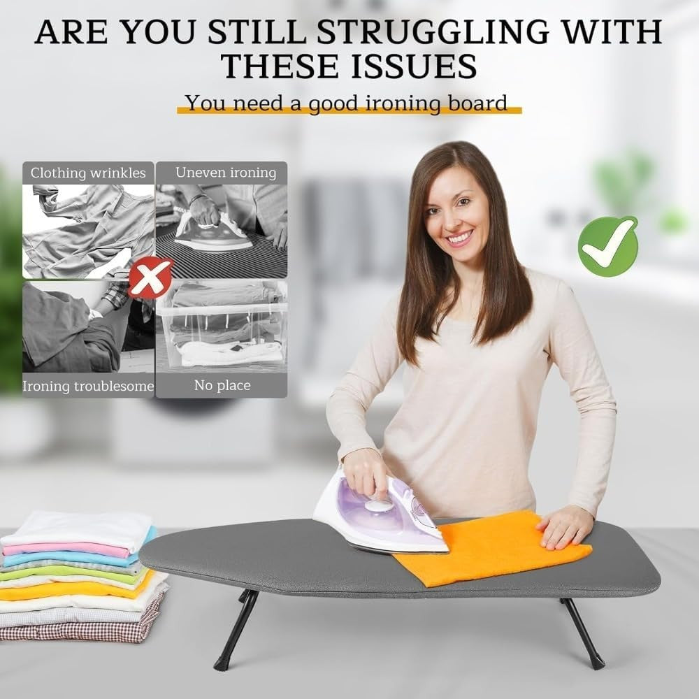 Folding Tabletop Ironing Board 81x31cm Compact with Iron Rest Non Slip - Kwikley