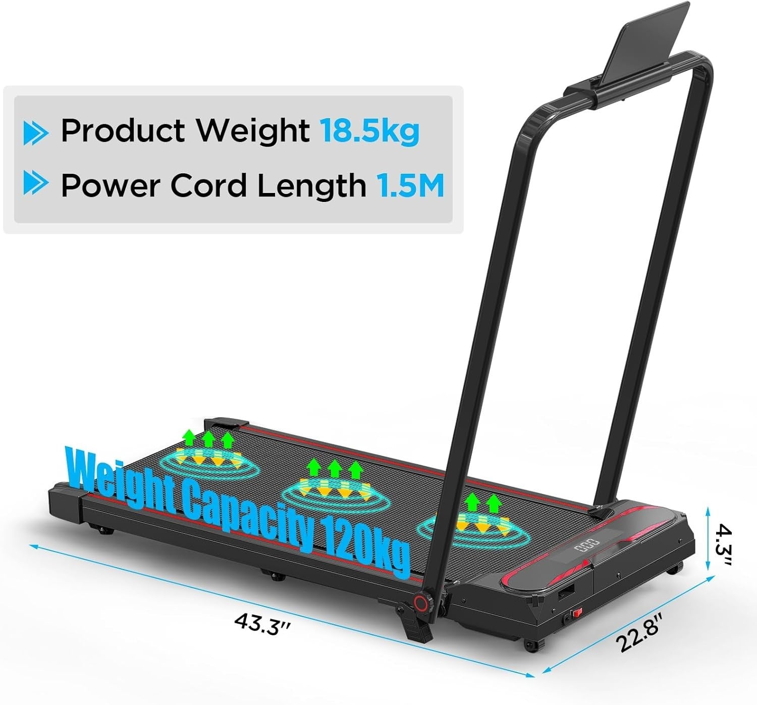 Folding Under Desk Treadmill 3 - in - 1 w/ Incline, LED & Remote Control - Kwikley