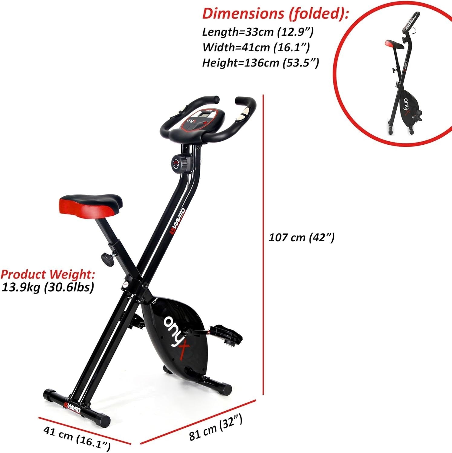 Folding Upright Exercise X - Bike 8 - Level Magnetic Resistance LCD Pulse Sensors - Kwikley