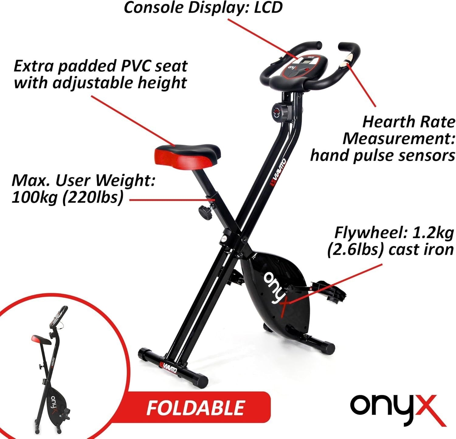 Folding Upright Exercise X - Bike 8 - Level Magnetic Resistance LCD Pulse Sensors - Kwikley