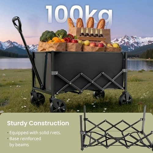 Folding Wagon Cart 70L Heavy Duty Trolley for Camping, Shopping & Garden - Kwikley