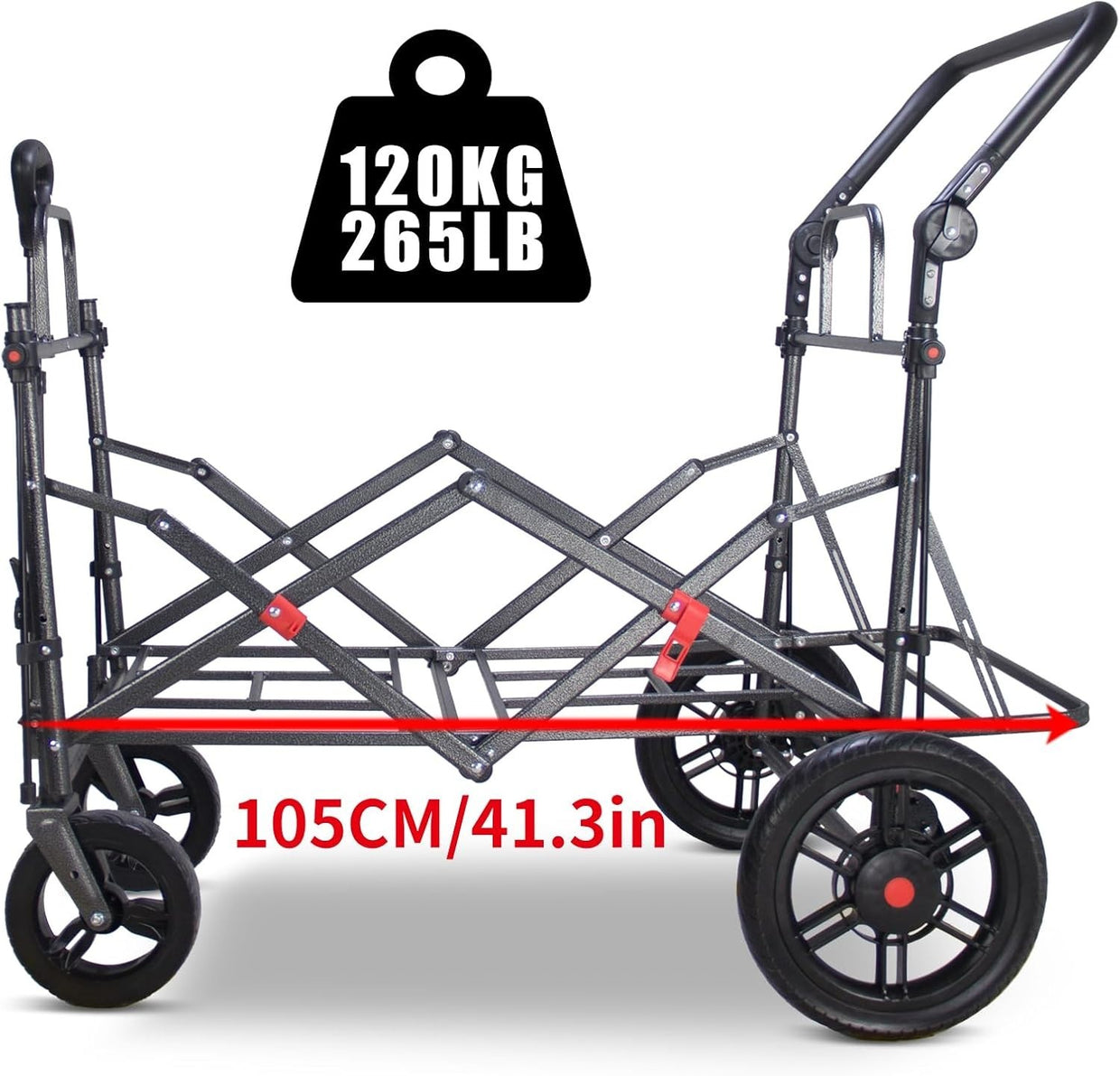 Folding Wagon Trolley Beige 120kg Load w/ Canopy 2 Seats Brake Expandable - Kwikley