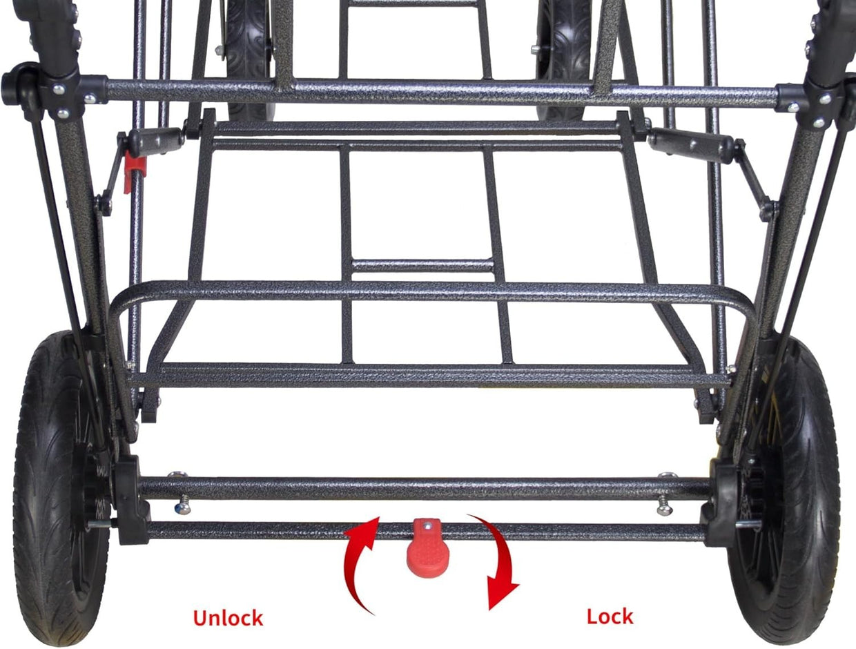 Folding Wagon w/ 2 Seats Canopy 120kg Load Garden Cart Brake Large Storage Grey - Kwikley
