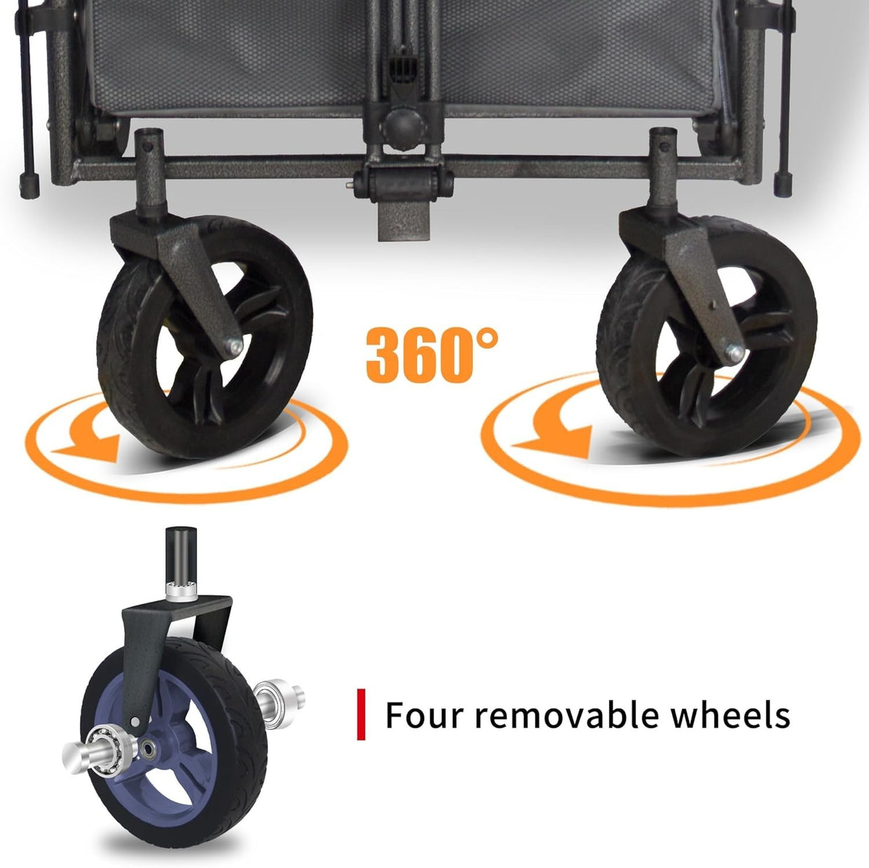 Folding Wagon w/ 2 Seats Canopy 120kg Load Garden Cart Brake Large Storage Grey - Kwikley