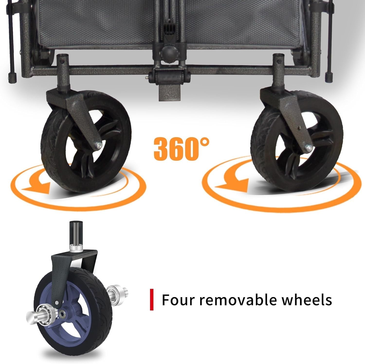 Folding Wagon w/ 2 Seats Canopy 120kg Load Garden Cart Brake Large Storage Grey - Kwikley