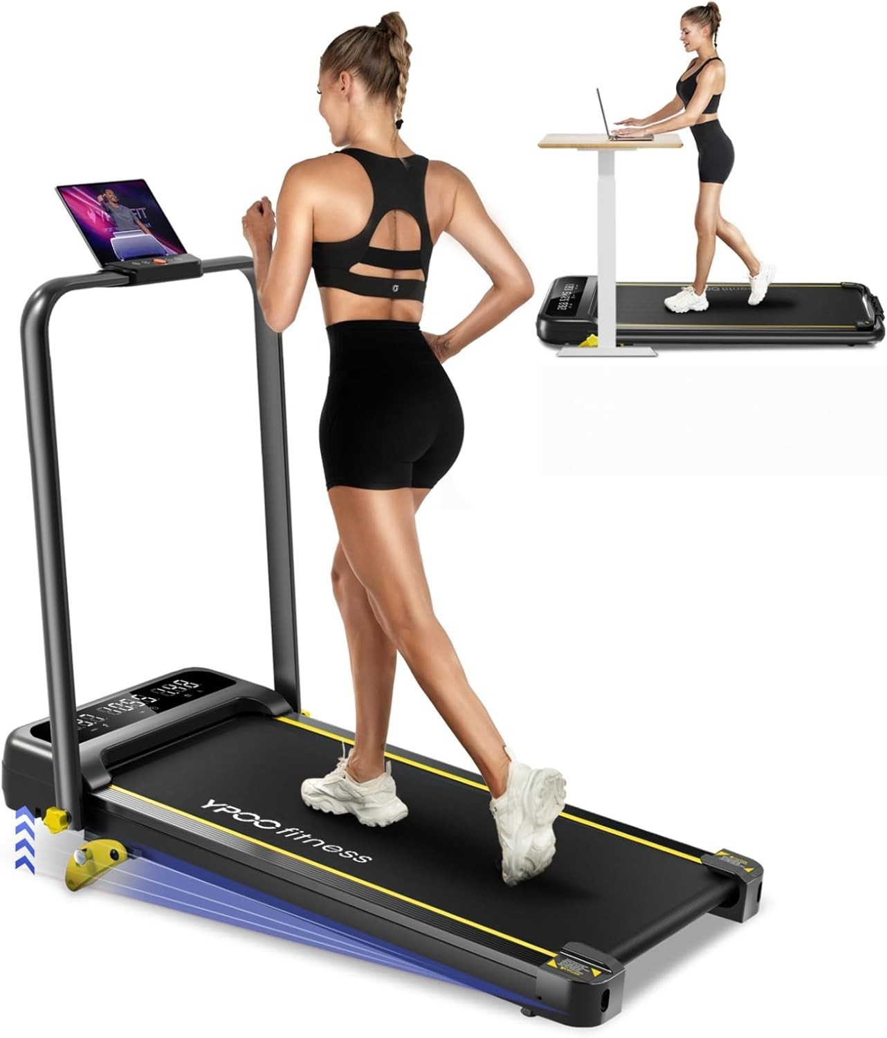 Folding Walking Pad Treadmill 3 - Level Incline Quiet Home Office 2.5HP - Kwikley