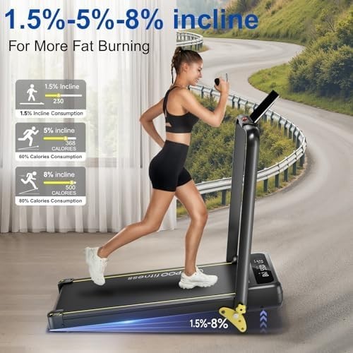 Folding Walking Pad Treadmill 3 - Level Incline Quiet Home Office 2.5HP - Kwikley