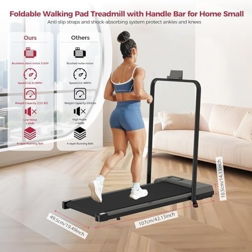 Folding Walking Pad Under Desk Treadmill Home Fitness Quiet Motor LED 110KG - Kwikley