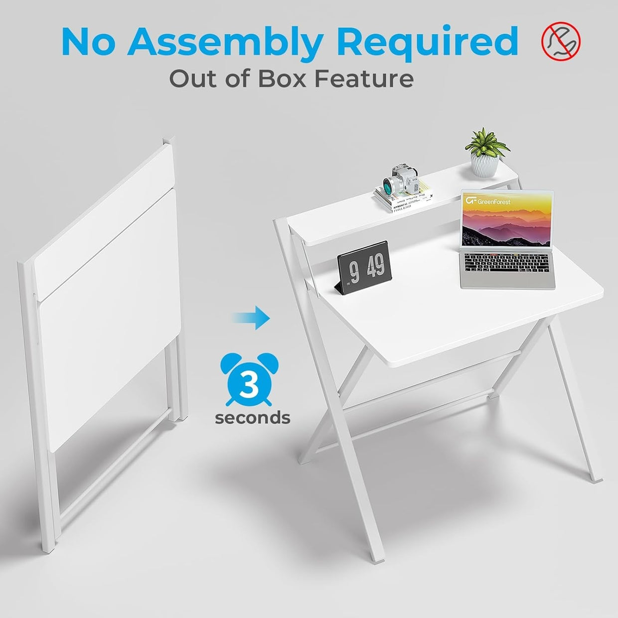 Folding White Computer Desk w/Shelf No Assembly Small Work Study Desk - Kwikley