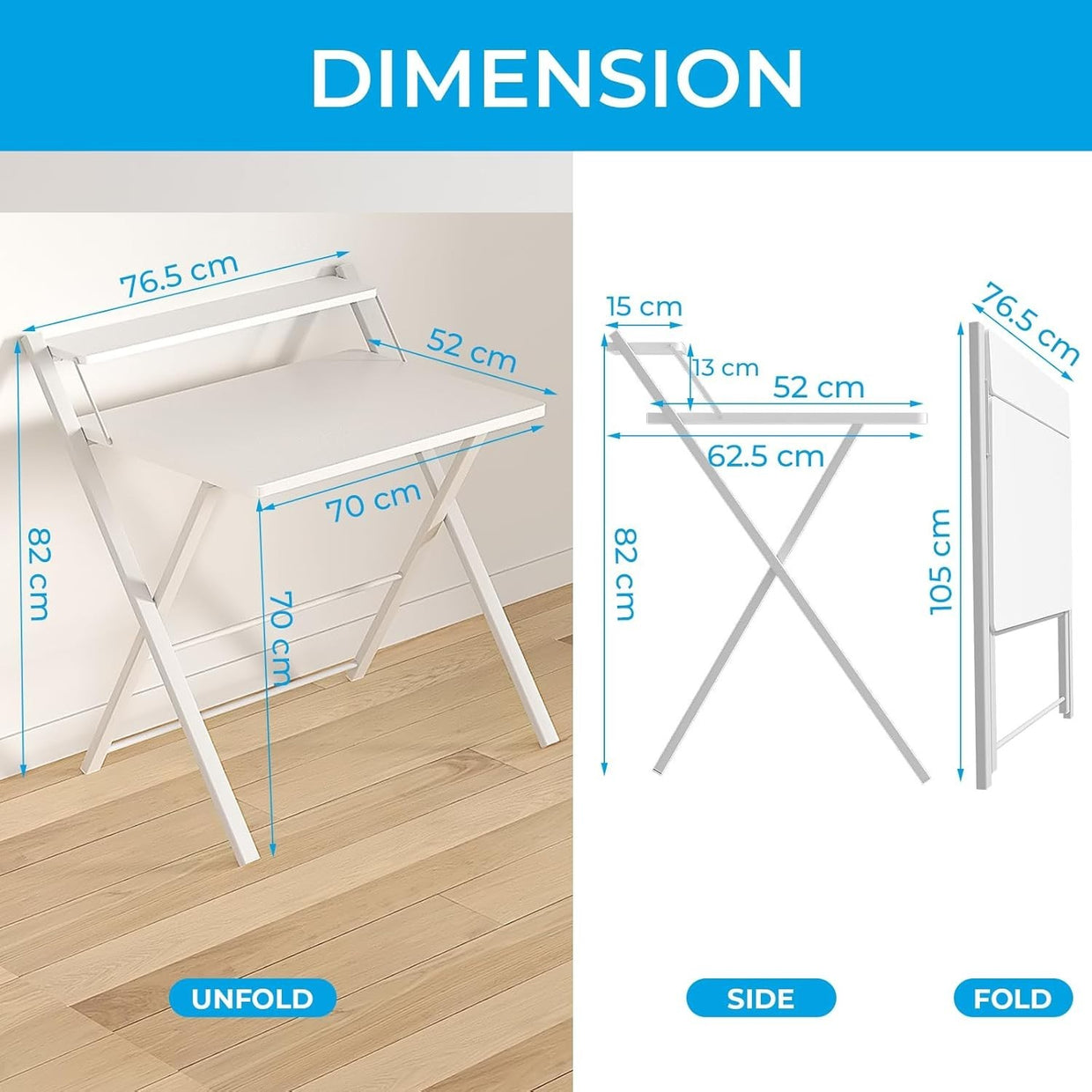 Folding White Computer Desk w/Shelf No Assembly Small Work Study Desk - Kwikley