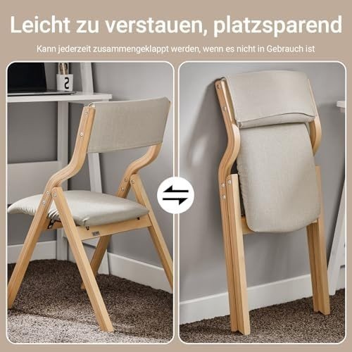 Folding Wooden Chair Padded Seat & Backrest Compact Dining Office Grey - Kwikley