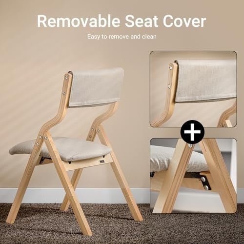 Folding Wooden Chair Padded Seat & Backrest Compact Dining Office Grey - Kwikley
