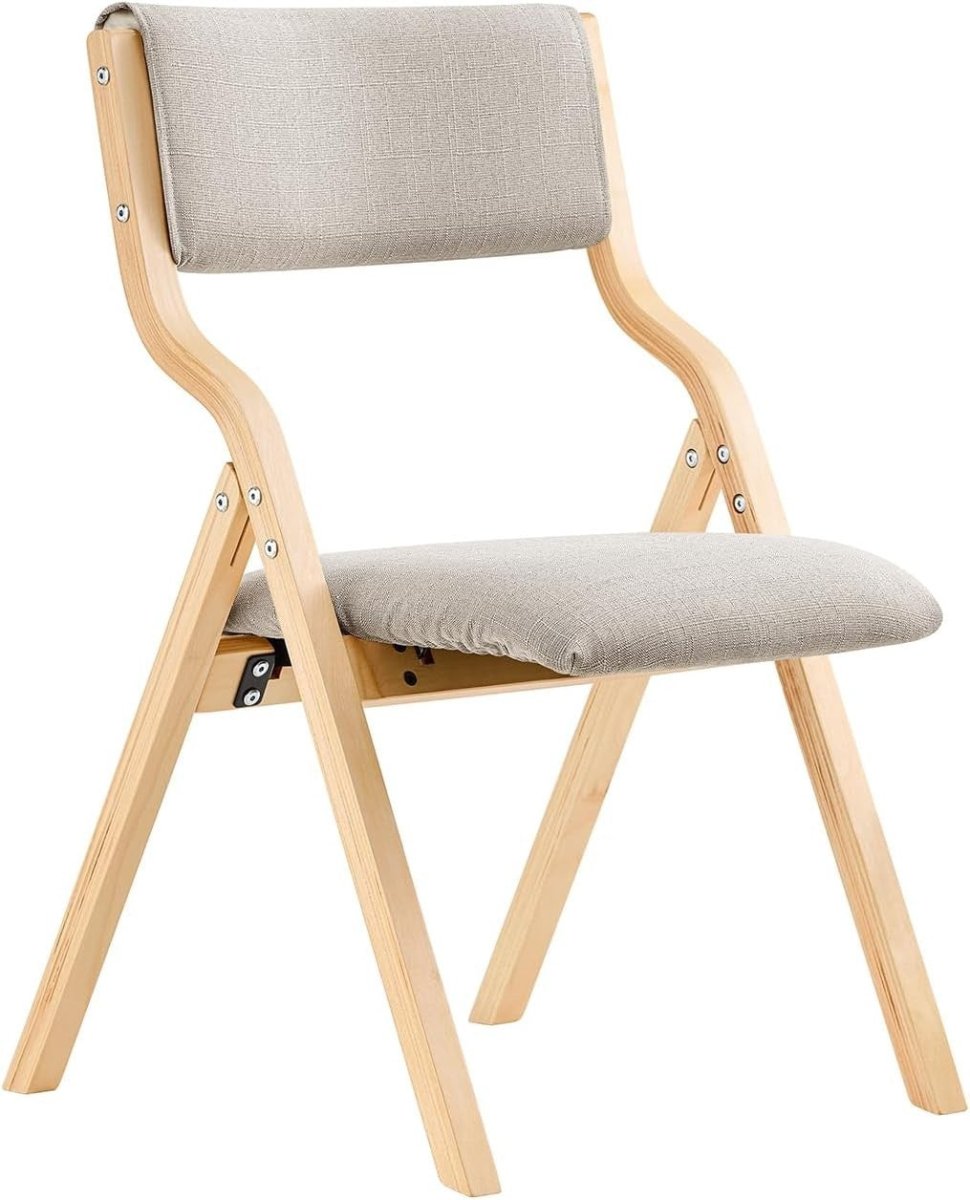 Folding Wooden Chair Padded Seat & Backrest Compact Dining Office Grey - Kwikley