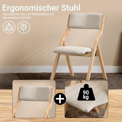 Folding Wooden Chair Padded Seat & Backrest Compact Dining Office Grey - Kwikley