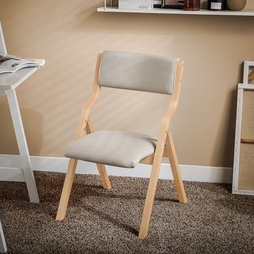 Folding Wooden Chair Padded Seat & Backrest Compact Dining Office Grey - Kwikley