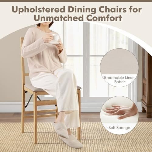 Folding Wooden Dining Chairs Set of 2 Padded Seat Kitchen Chairs - Kwikley