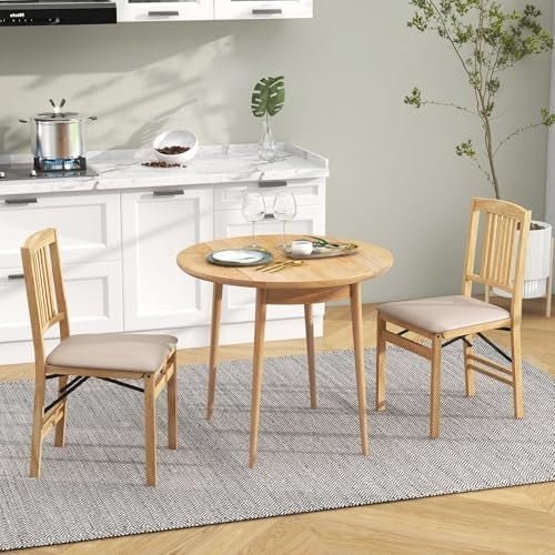 Folding Wooden Dining Chairs Set of 2 Padded Seat Kitchen Chairs - Kwikley
